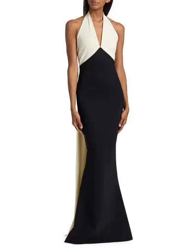 Chiara Boni La Petite Robe Women's Noori Halter Mermaid Gown - Black Cream - Size 8 | Thumbnail 3