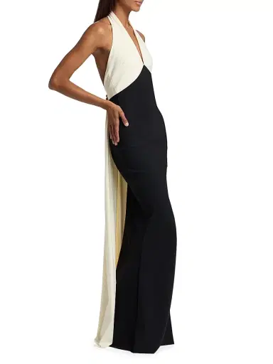 Chiara Boni La Petite Robe Women's Noori Halter Mermaid Gown - Black Cream - Size 8 | Thumbnail 4