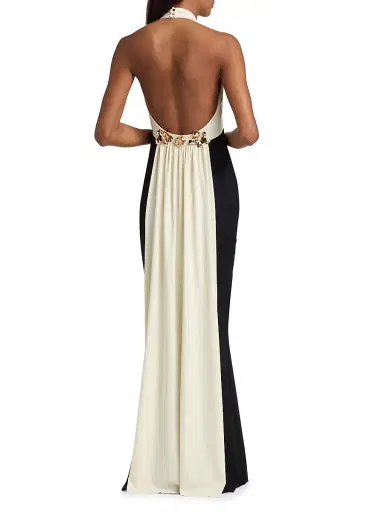 Chiara Boni La Petite Robe Women's Noori Halter Mermaid Gown - Black Cream - Size 8 | Thumbnail 5