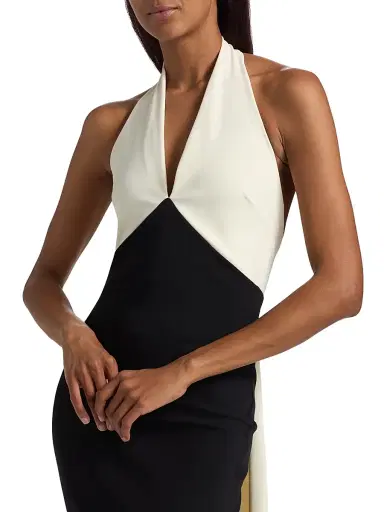 Chiara Boni La Petite Robe Women's Noori Halter Mermaid Gown - Black Cream - Size 8 | Thumbnail 6