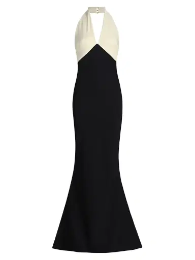 Chiara Boni La Petite Robe Women's Noori Halter Mermaid Gown - Black Cream - Size 8 | Thumbnail 1