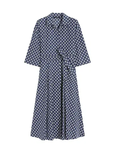 Weekend Max Mara Women's Printed Cotton Poplin Dress - Navy - Size 14 | Thumbnail 1