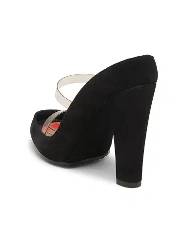 MOSCHINO Women's 70MM Suede Block Heel Mules - Beige Black - Size 11 | Thumbnail 3