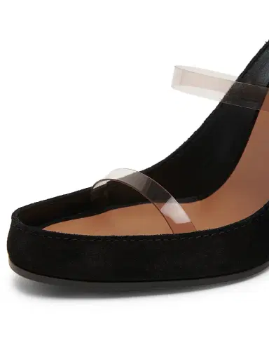 MOSCHINO Women's 70MM Suede Block Heel Mules - Beige Black - Size 11 | Thumbnail 5