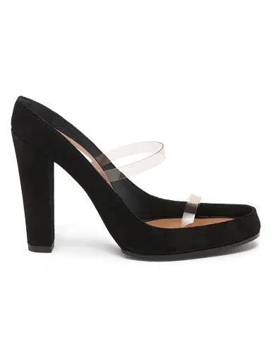 MOSCHINO Women's 70MM Suede Block Heel Mules - Beige Black - Size 11 | Thumbnail 1