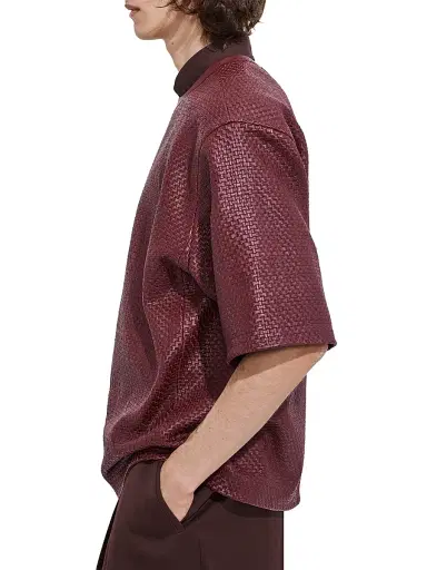 Bottega Veneta Men's Intrecciato Leather Oversized T-Shirt - Barolo | Thumbnail 3