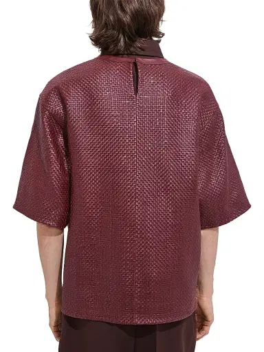 Bottega Veneta Men's Intrecciato Leather Oversized T-Shirt - Barolo | Thumbnail 4