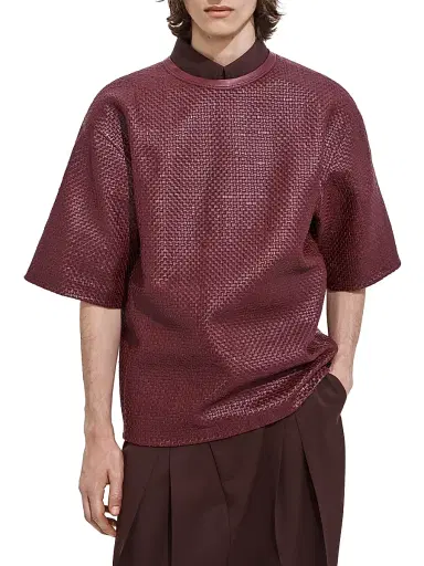 Bottega Veneta Men's Intrecciato Leather Oversized T-Shirt - Barolo | Thumbnail 1