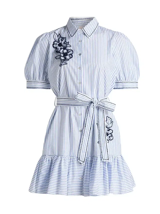 Cinq à Sept Women's Zadie Floral Embroidered Pinstriped Minidress - White Multi