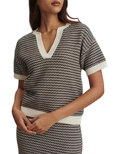 Varley Women's Dora Chevron Knit Top - Snow White Black | Thumbnail 3