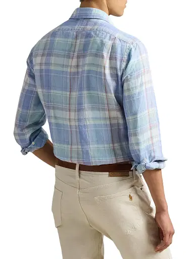 Polo Ralph Lauren Men's Slubby Linen Plaid Shirt - Blue Orange Multi | Thumbnail 4