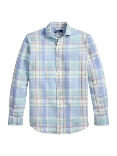 Polo Ralph Lauren Men's Slubby Linen Plaid Shirt - Blue Orange Multi | Thumbnail 1