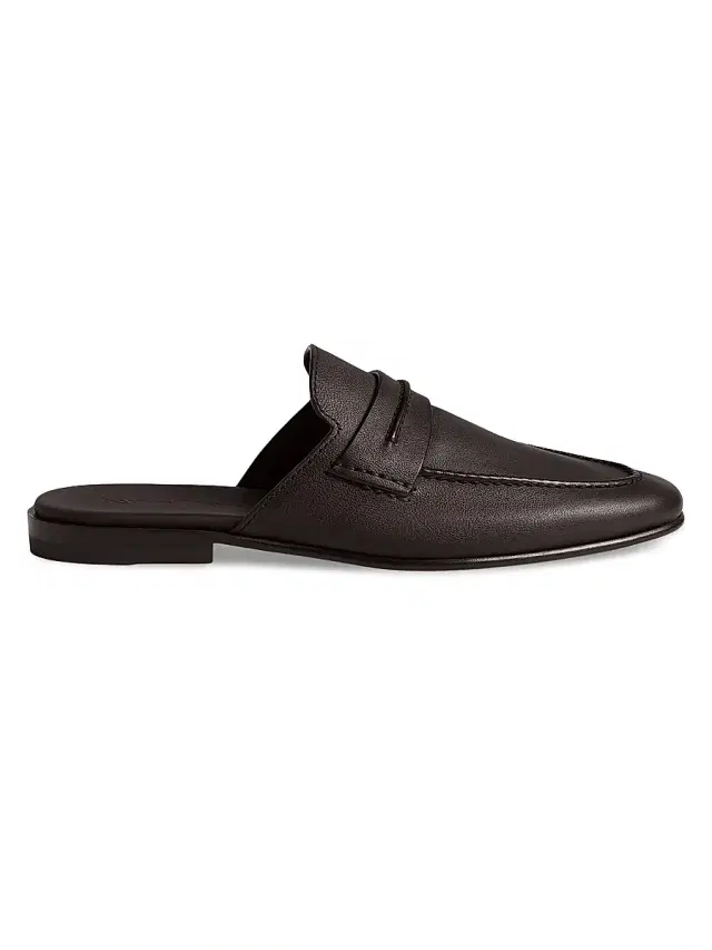 ZEGNA Men's Leather Mocassin Sabbia Loafer Mules - Dark Brown