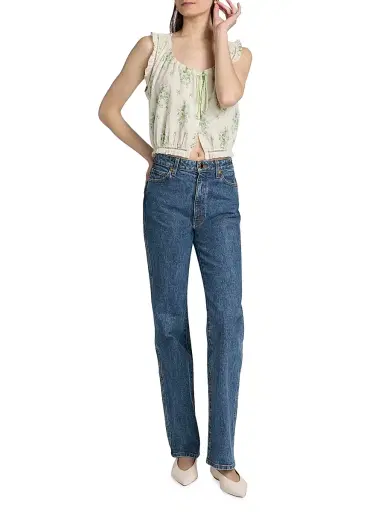 DÔEN Women's Traveler Botanical Ruffle Crop Top - Green Petit Bouquet Dechamon | Thumbnail 2 DÔEN Women's Traveler Botanical Ruffle Crop Top - Green Petit Bouquet Dechamon | Thumbnail 2