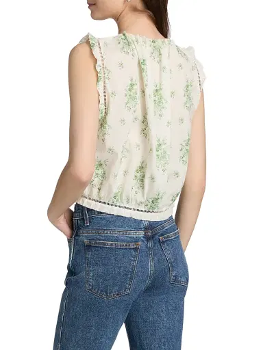 DÔEN Women's Traveler Botanical Ruffle Crop Top - Green Petit Bouquet Dechamon | Thumbnail 5 DÔEN Women's Traveler Botanical Ruffle Crop Top - Green Petit Bouquet Dechamon | Thumbnail 5