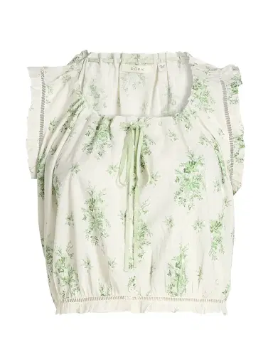 DÔEN Women's Traveler Botanical Ruffle Crop Top - Green Petit Bouquet Dechamon | Thumbnail 1 DÔEN Women's Traveler Botanical Ruffle Crop Top - Green Petit Bouquet Dechamon | Thumbnail 1