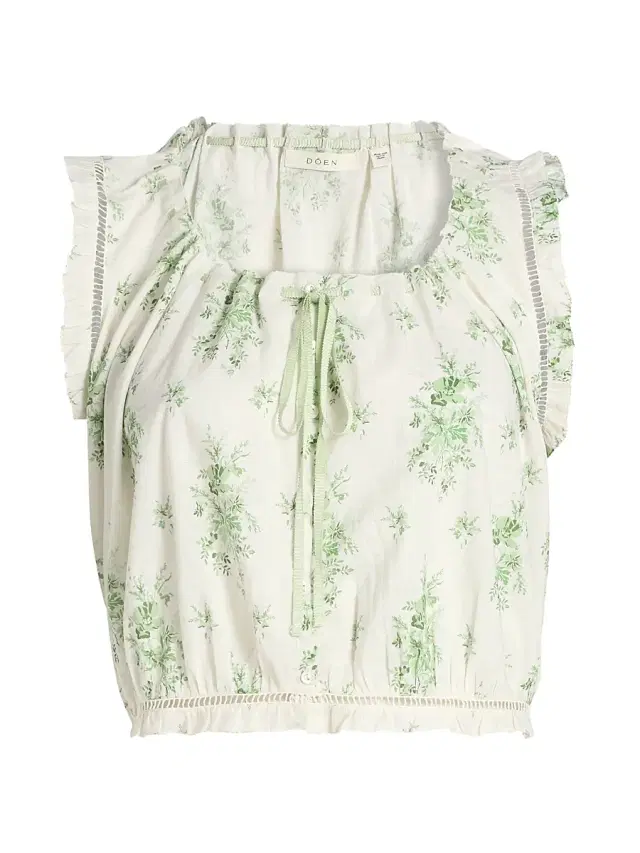 Women's Traveler Botanical Ruffle Crop Top - Green Petit Bouquet Dechamon