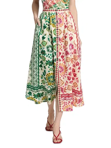 Saloni Women's Judi Two-Tone Floral Cotton Midi-Skirt - Sunrise Gem - Size 6 | Thumbnail 3