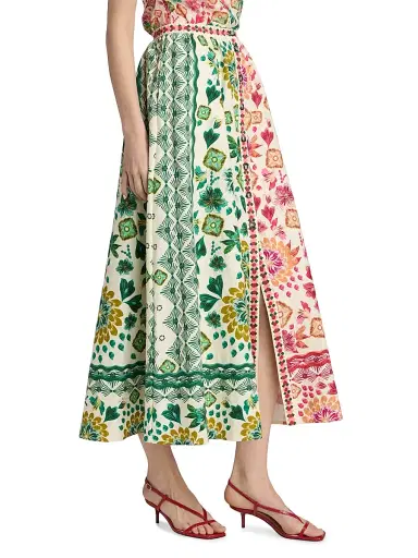 Saloni Women's Judi Two-Tone Floral Cotton Midi-Skirt - Sunrise Gem - Size 6 | Thumbnail 4
