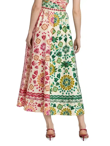 Saloni Women's Judi Two-Tone Floral Cotton Midi-Skirt - Sunrise Gem - Size 6 | Thumbnail 5