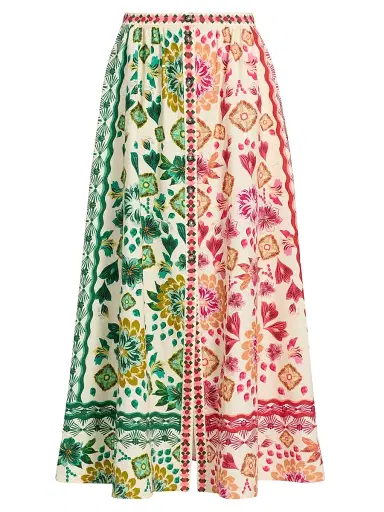 Saloni Women's Judi Two-Tone Floral Cotton Midi-Skirt - Sunrise Gem - Size 6 | Thumbnail 1