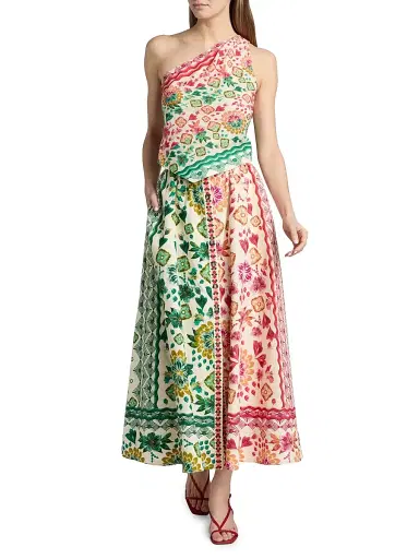 Saloni Women's Madeline Two-Tone Floral Asymmetric One-Shoulder Top - Sunrise Ornamental | Thumbnail 2 Saloni Women's Madeline Two-Tone Floral Asymmetric One-Shoulder Top - Sunrise Ornamental | Thumbnail 2