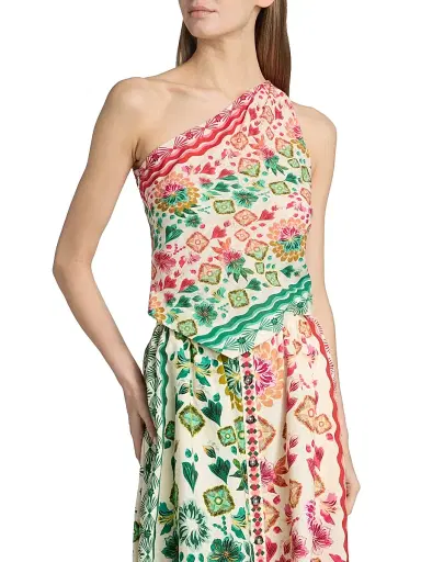 Saloni Women's Madeline Two-Tone Floral Asymmetric One-Shoulder Top - Sunrise Ornamental | Thumbnail 3 Saloni Women's Madeline Two-Tone Floral Asymmetric One-Shoulder Top - Sunrise Ornamental | Thumbnail 3