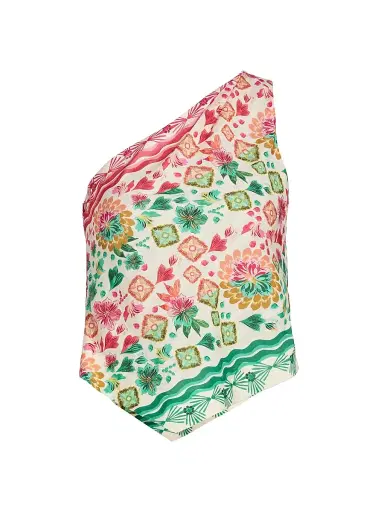 Saloni Women's Madeline Two-Tone Floral Asymmetric One-Shoulder Top - Sunrise Ornamental | Thumbnail 1 Saloni Women's Madeline Two-Tone Floral Asymmetric One-Shoulder Top - Sunrise Ornamental | Thumbnail 1