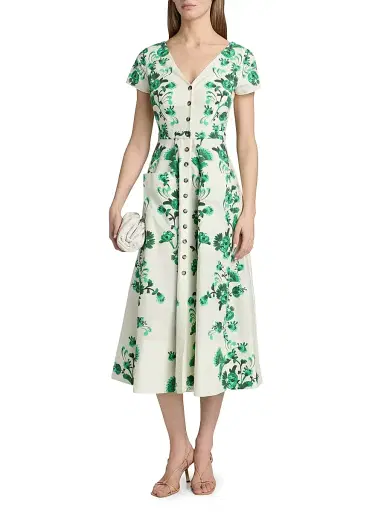 Saloni Women's Zoey Floral Button-Front Midi-Dress - Saffier Vines - Size 2 | Thumbnail 3 Saloni Women's Zoey Floral Button-Front Midi-Dress - Saffier Vines - Size 2 | Thumbnail 3