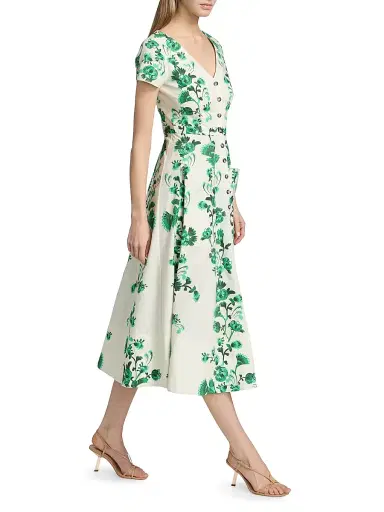 Saloni Women's Zoey Floral Button-Front Midi-Dress - Saffier Vines - Size 2 | Thumbnail 4 Saloni Women's Zoey Floral Button-Front Midi-Dress - Saffier Vines - Size 2 | Thumbnail 4