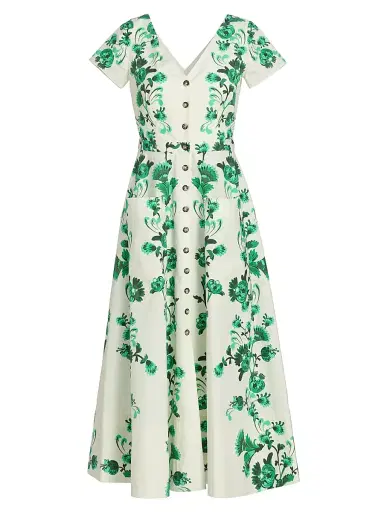 Saloni Women's Zoey Floral Button-Front Midi-Dress - Saffier Vines - Size 2 | Thumbnail 1 Saloni Women's Zoey Floral Button-Front Midi-Dress - Saffier Vines - Size 2 | Thumbnail 1