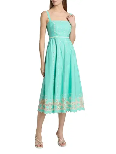 Saloni Women's Aurora Embroidered Cotton Midi-Dress - Freshmint Trellis - Size 12 | Thumbnail 3 Saloni Women's Aurora Embroidered Cotton Midi-Dress - Freshmint Trellis - Size 12 | Thumbnail 3