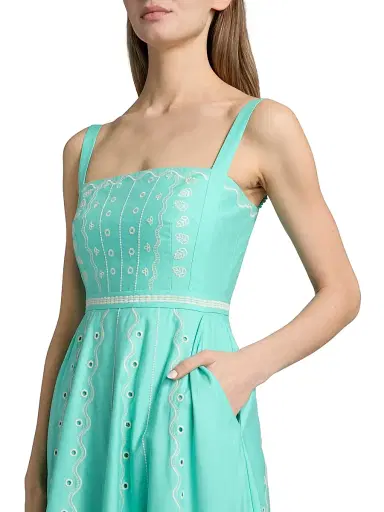 Saloni Women's Aurora Embroidered Cotton Midi-Dress - Freshmint Trellis - Size 12 | Thumbnail 6 Saloni Women's Aurora Embroidered Cotton Midi-Dress - Freshmint Trellis - Size 12 | Thumbnail 6