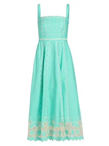 Saloni Women's Aurora Embroidered Cotton Midi-Dress - Freshmint Trellis - Size 12 | Thumbnail 1 Saloni Women's Aurora Embroidered Cotton Midi-Dress - Freshmint Trellis - Size 12 | Thumbnail 1