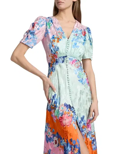 Saloni Women's Lea Floral Silk Maxi Dress - Papaver Cascade - Size 14 | Thumbnail 6 Saloni Women's Lea Floral Silk Maxi Dress - Papaver Cascade - Size 14 | Thumbnail 6