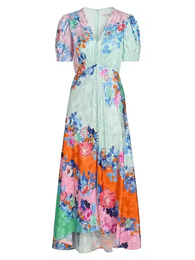 Saloni Women's Lea Floral Silk Maxi Dress - Papaver Cascade - Size 14 | Thumbnail 1 Saloni Women's Lea Floral Silk Maxi Dress - Papaver Cascade - Size 14 | Thumbnail 1