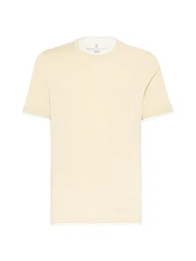 Brunello Cucinelli Men's Cotton Jersey Round Neck Slim Fit T-Shirt With Faux-Layering - Beige - Size XXL | Thumbnail 1