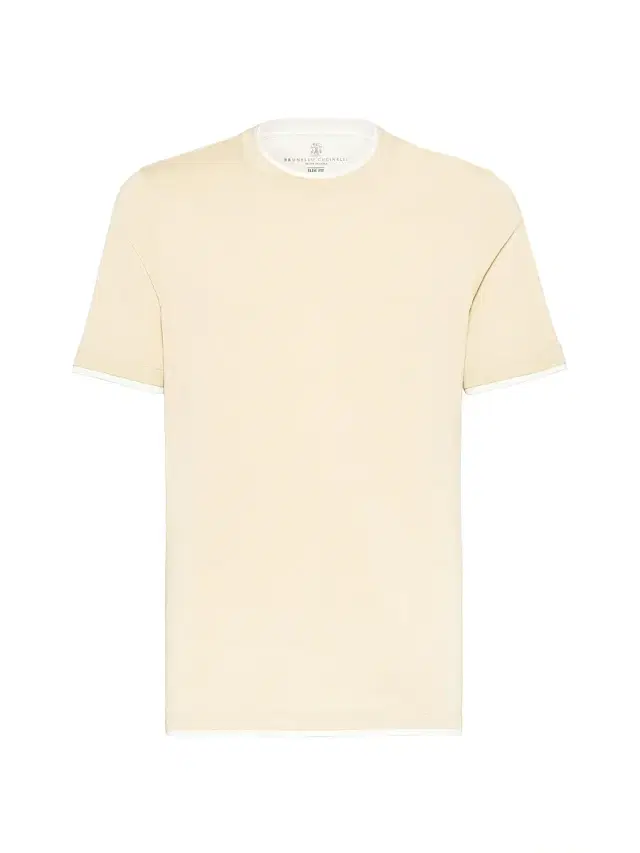 Men's Cotton Jersey Round Neck Slim Fit T-Shirt With Faux-Layering - Beige