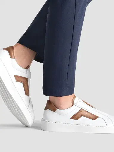 Magnanni Men's Phoenix Leather Low-Top Sneakers - White And Taupe | Thumbnail 2