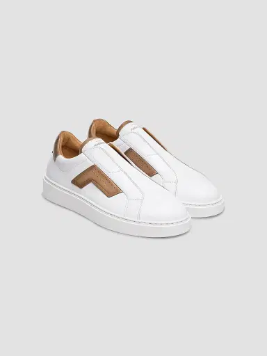 Magnanni Men's Phoenix Leather Low-Top Sneakers - White And Taupe | Thumbnail 3