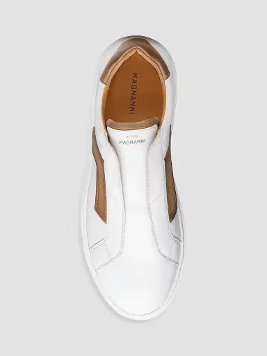 Magnanni Men's Phoenix Leather Low-Top Sneakers - White And Taupe | Thumbnail 4