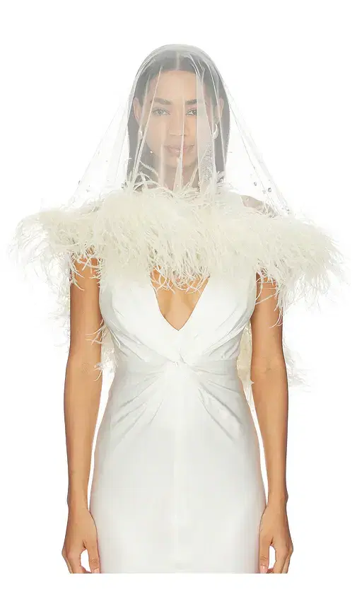 x REVOLVE Tulle Embroidered Short Veil With Feathers