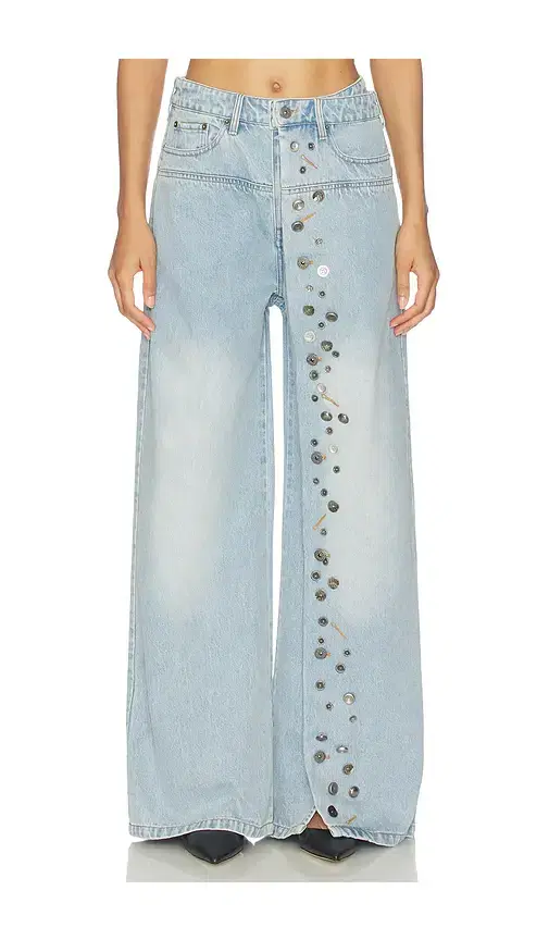 MARRKNULL Asymmetrical Metal-Button Jean