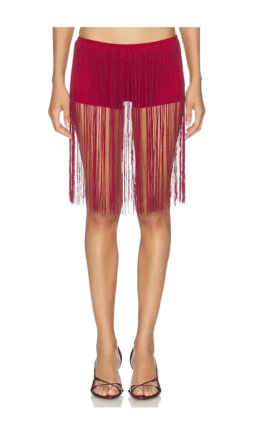 Long Fringe Hot Pants Red