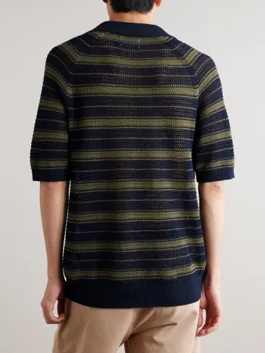 NN07 Cale 60056 Striped Pointelle-Knit Linen and Cotton-Blend Polo Shirt - Men | Thumbnail 3 NN07 Cale 60056 Striped Pointelle-Knit Linen and Cotton-Blend Polo Shirt - Men | Thumbnail 3
