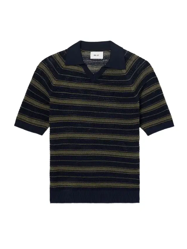 NN07 Cale 60056 Striped Pointelle-Knit Linen and Cotton-Blend Polo Shirt - Men