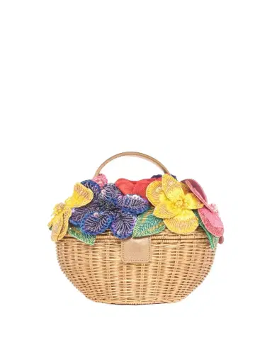 Judith Leiber Couture Beaded Flower Wicker Basket Top-Handle Bag | Thumbnail 1