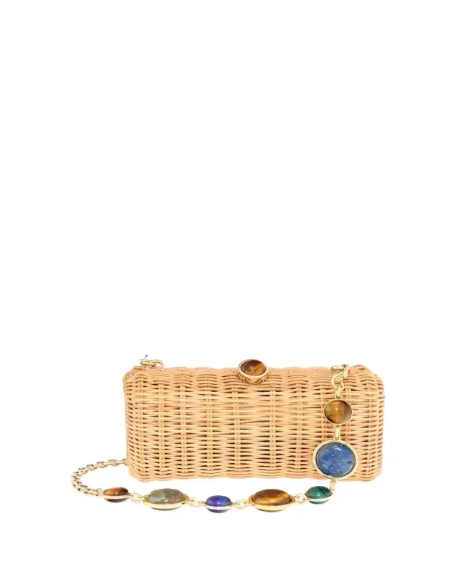 Basket-Weave Rattan Clutch Bag