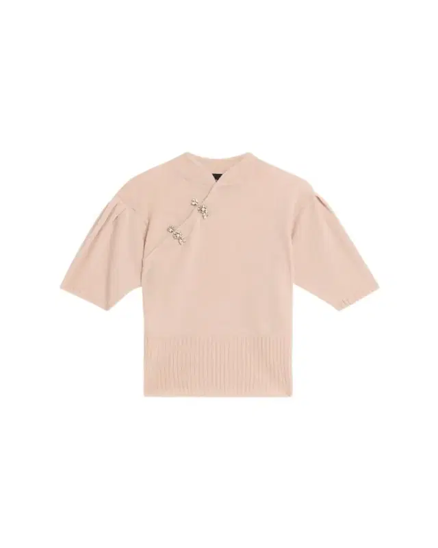Mandarin Collar Cashmere Short-Sleeve Sweater