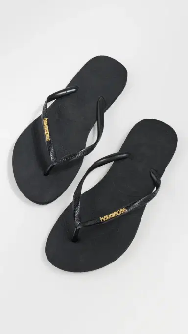 Havaianas Slim Metallic Logo Sandals Black/Golden | Thumbnail 2